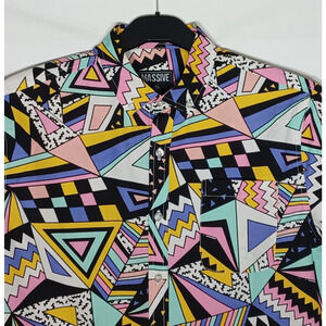 Massive Brand Men's Retro Button Up Shirt  Geometric Colorful Y2k Short Sleeve